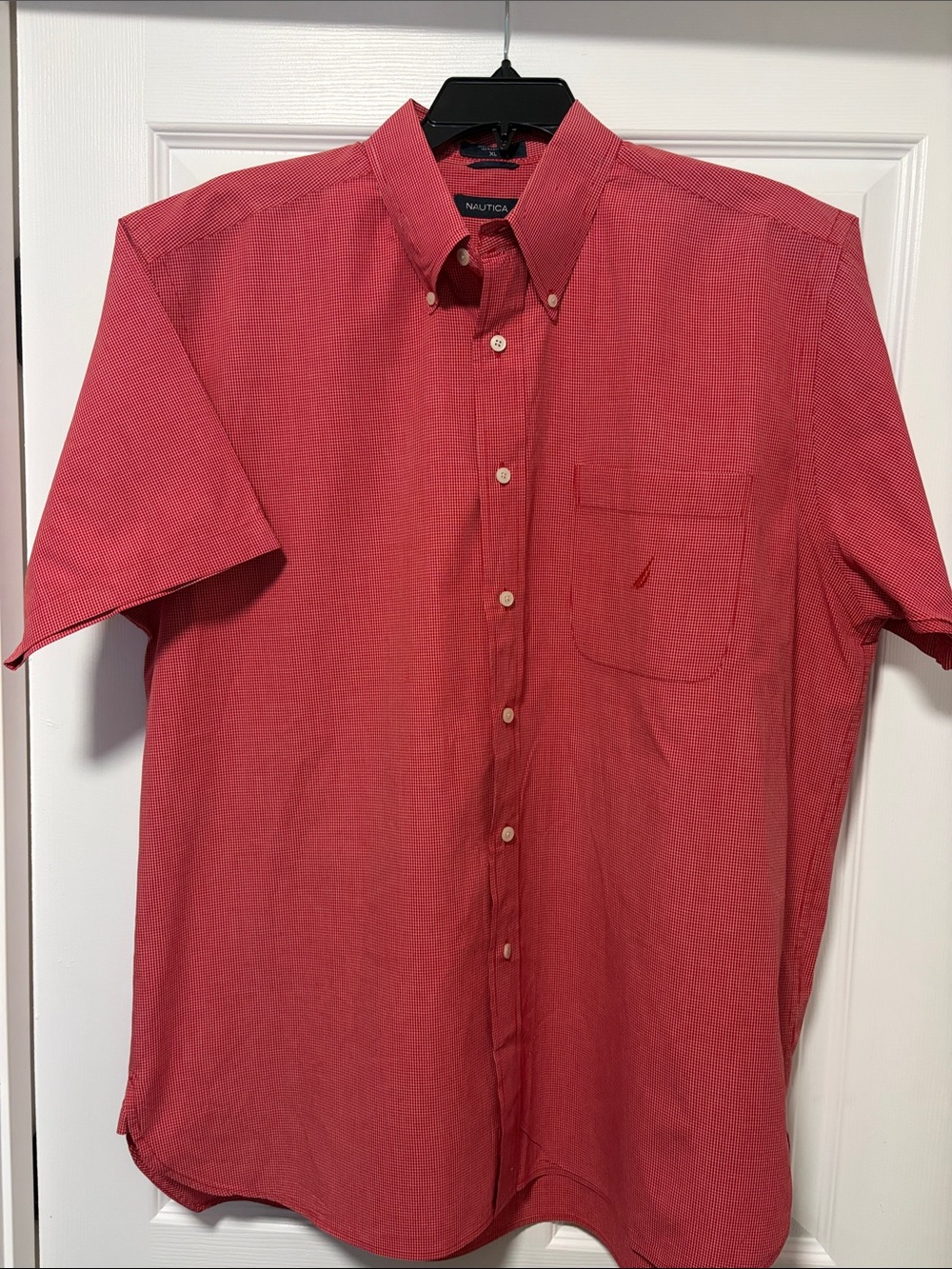 Nautica Men’s Coral-Red Short Sleeve Button-Down Shirt Size Large